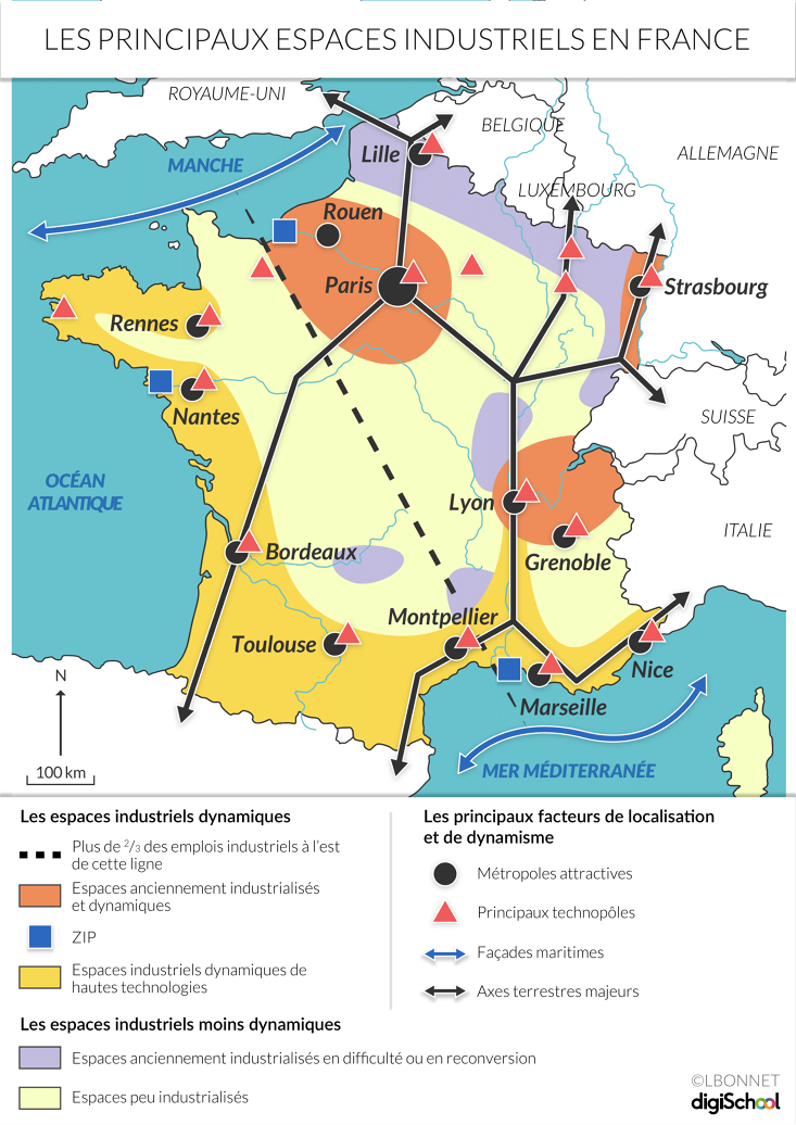 Commenter à l'oral une carte des espaces productifs français